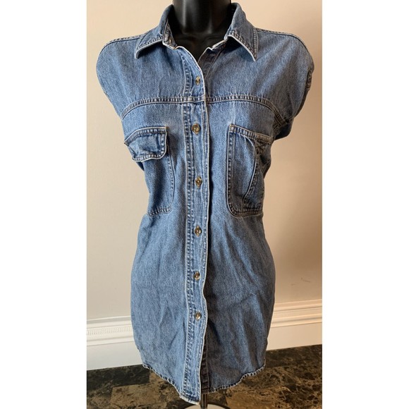 Medium Original Arizona Jean Company Long Sleeve Denim Blue Shirt Button Pockets - Picture 2 of 8